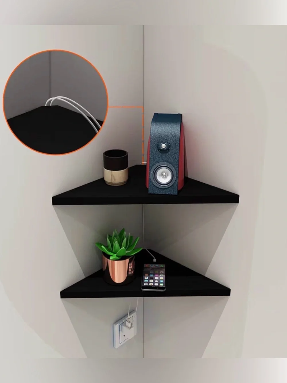 NEW 2 Pack Floating Wall Shelves With Black Wood Grain Finish